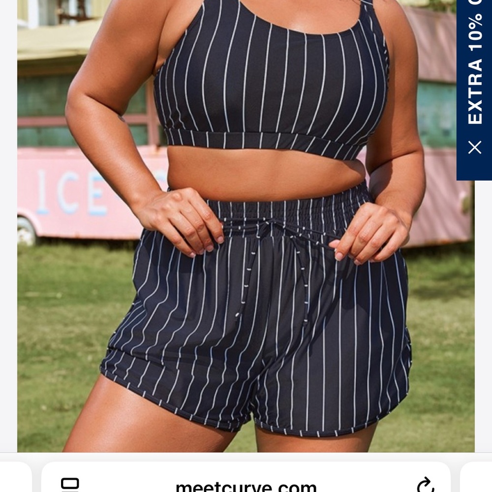 Black and White High-Waisted Bikini with Ruffled Waist